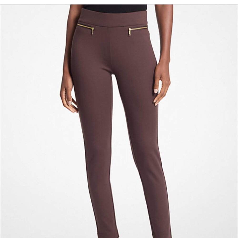 MICHAEL Michael Kors Brown Pull-On Ankle Pants Gold Zip Pockets XS
